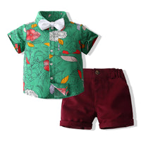 Load image into Gallery viewer, 2 Pieces Set Baby Kid Boys Birthday Party Flower Bow Print Shirts And Solid Color Shorts Wholesale 230308336
