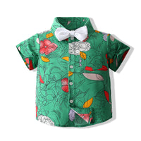 Load image into Gallery viewer, 2 Pieces Set Baby Kid Boys Birthday Party Flower Bow Print Shirts And Solid Color Shorts Wholesale 230308336
