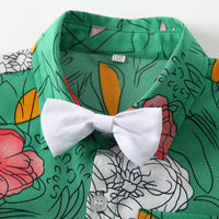 Load image into Gallery viewer, 2 Pieces Set Baby Kid Boys Birthday Party Flower Bow Print Shirts And Solid Color Shorts Wholesale 230308336
