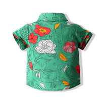 Load image into Gallery viewer, 2 Pieces Set Baby Kid Boys Birthday Party Flower Bow Print Shirts And Solid Color Shorts Wholesale 230308336
