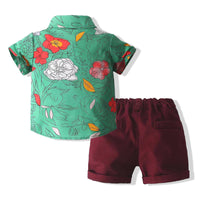 Load image into Gallery viewer, 2 Pieces Set Baby Kid Boys Birthday Party Flower Bow Print Shirts And Solid Color Shorts Wholesale 230308336
