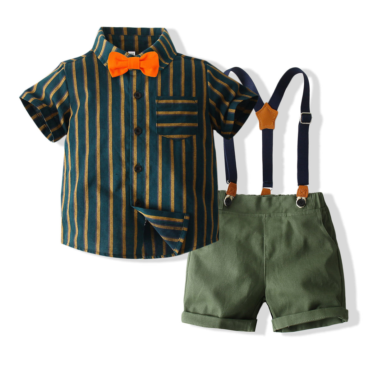 2 Pieces Set Baby Kid Boys Birthday Party Striped Bow Shirts And Solid Color Rompers Wholesale 230308342