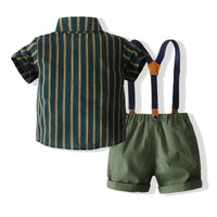 Load image into Gallery viewer, 2 Pieces Set Baby Kid Boys Birthday Party Striped Bow Shirts And Solid Color Rompers Wholesale 230308342
