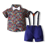 Load image into Gallery viewer, 2 Pieces Set Baby Kid Boys Birthday Party Flower Bow Print Shirts And Solid Color Rompers Wholesale 230308344
