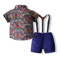 Load image into Gallery viewer, 2 Pieces Set Baby Kid Boys Birthday Party Flower Bow Print Shirts And Solid Color Rompers Wholesale 230308344
