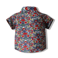 Load image into Gallery viewer, 2 Pieces Set Baby Kid Boys Birthday Party Flower Bow Print Shirts And Solid Color Rompers Wholesale 230308344
