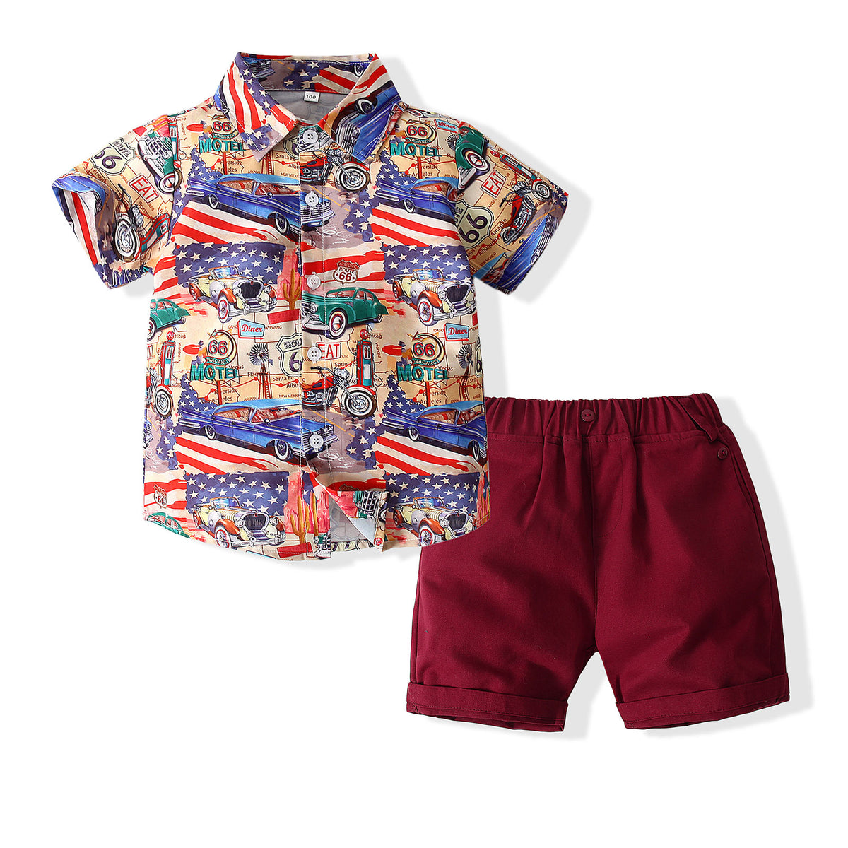 2 Pieces Set Baby Kid Boys Car Cartoon Print Shirts And Solid Color Shorts Wholesale 230308346