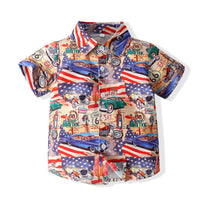 Load image into Gallery viewer, 2 Pieces Set Baby Kid Boys Car Cartoon Print Shirts And Solid Color Shorts Wholesale 230308346
