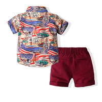 Load image into Gallery viewer, 2 Pieces Set Baby Kid Boys Car Cartoon Print Shirts And Solid Color Shorts Wholesale 230308346
