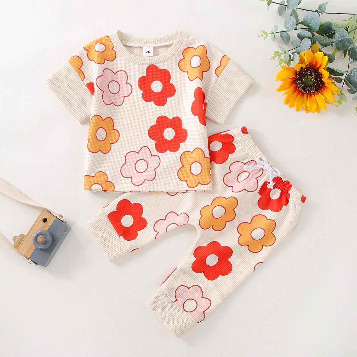 2 Pieces Set Baby Girls Flower Print Tops And Pants Wholesale 230308355