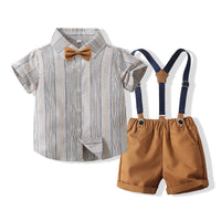 Load image into Gallery viewer, 2 Pieces Set Baby Kid Boys Dressy Striped Bow Shirts And Solid Color Rompers Wholesale 230308364
