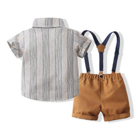 Load image into Gallery viewer, 2 Pieces Set Baby Kid Boys Dressy Striped Bow Shirts And Solid Color Rompers Wholesale 230308364
