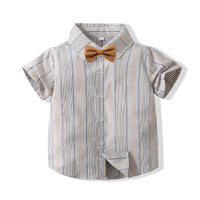 Load image into Gallery viewer, 2 Pieces Set Baby Kid Boys Dressy Striped Bow Shirts And Solid Color Rompers Wholesale 230308364
