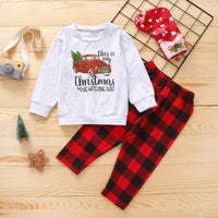 Load image into Gallery viewer, 2 Pieces Set Baby Kid Unisex Car Print Hoodies Sweatshirts And Checked Pants Wholesale 230308368
