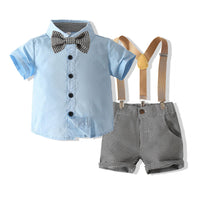 Load image into Gallery viewer, 2 Pieces Set Baby Kid Boys Bow Shirts And Checked Rompers Wholesale 230308376

