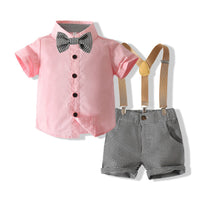 Load image into Gallery viewer, 2 Pieces Set Baby Kid Boys Bow Shirts And Checked Rompers Wholesale 230308376
