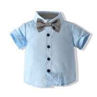 Load image into Gallery viewer, 2 Pieces Set Baby Kid Boys Bow Shirts And Checked Rompers Wholesale 230308376

