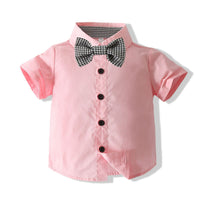 Load image into Gallery viewer, 2 Pieces Set Baby Kid Boys Bow Shirts And Checked Rompers Wholesale 230308376
