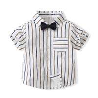 Load image into Gallery viewer, 2 Pieces Set Baby Kid Boys Birthday Party Striped Bow Shirts And Solid Color Rompers Wholesale 230308380

