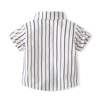 Load image into Gallery viewer, 2 Pieces Set Baby Kid Boys Birthday Party Striped Bow Shirts And Solid Color Rompers Wholesale 230308380
