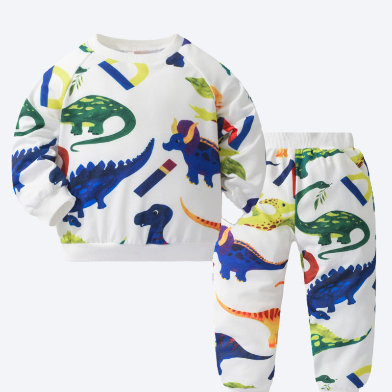 2 Pieces Set Baby Kid Boys Dinosaur Animals Cartoon Print Hoodies Sweatshirts And Pants Wholesale 230308386