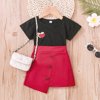 Load image into Gallery viewer, 2 Pieces Set Baby Kid Girls Love heart Embroidered T-Shirts And Solid Color Skirts Wholesale 230308394
