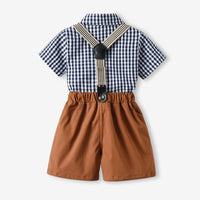 Load image into Gallery viewer, 2 Pieces Set Baby Kid Boys Checked Bow Shirts And Solid Color Suits Rompers Wholesale 230308397
