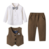 Load image into Gallery viewer, 3 Pieces Set Baby Kid Boys Dressy Bow Shirts Solid Color Vests Waistcoats And Pants Wholesale 230308400
