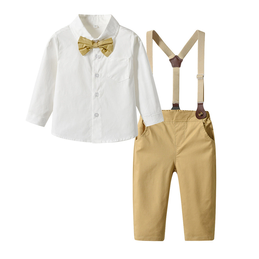 2 Pieces Set Baby Kid Boys Dressy Bow Shirts And Solid Color Jumpsuits Wholesale 230308401