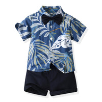 Load image into Gallery viewer, 2 Pieces Set Baby Kid Boys Flower Bow Print Shirts And Solid Color Shorts Wholesale 230308409
