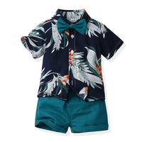 Load image into Gallery viewer, 2 Pieces Set Baby Kid Boys Flower Bow Print Shirts And Solid Color Shorts Wholesale 230308409
