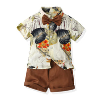 Load image into Gallery viewer, 2 Pieces Set Baby Kid Boys Flower Bow Print Shirts And Solid Color Shorts Wholesale 230308409
