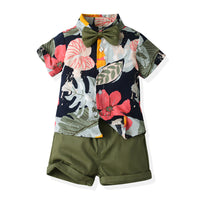 Load image into Gallery viewer, 2 Pieces Set Baby Kid Boys Flower Bow Print Shirts And Solid Color Shorts Wholesale 230308409
