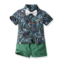 Load image into Gallery viewer, 2 Pieces Set Baby Kid Boys Flower Bow Print Shirts And Solid Color Shorts Wholesale 230308409
