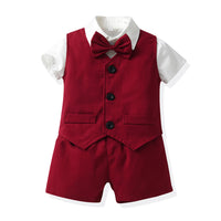 Load image into Gallery viewer, 3 Pieces Set Baby Kid Boys Birthday Solid Color Bow Shirts And Checked Vests Waistcoats And Shorts Wholesale 230308410
