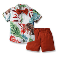 Load image into Gallery viewer, 2 Pieces Set Baby Kid Boys Flower Bow Print Shirts And Solid Color Shorts Wholesale 230308417
