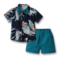 Load image into Gallery viewer, 2 Pieces Set Baby Kid Boys Flower Bow Print Shirts And Solid Color Shorts Wholesale 230308417
