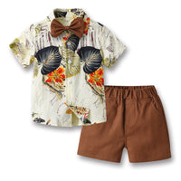 Load image into Gallery viewer, 2 Pieces Set Baby Kid Boys Flower Bow Print Shirts And Solid Color Shorts Wholesale 230308417
