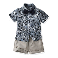Load image into Gallery viewer, 2 Pieces Set Baby Kid Boys Flower Bow Print Shirts And Solid Color Shorts Wholesale 230308417

