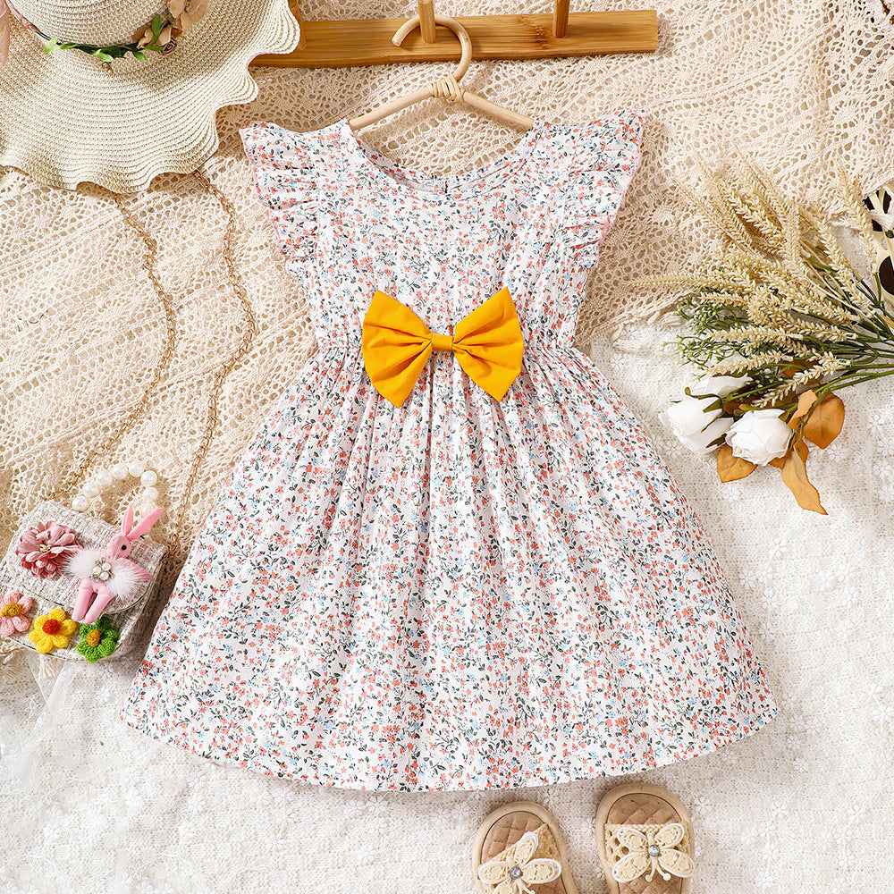 Baby Kid Girls Flower Bow Print Dresses Wholesale 230308447