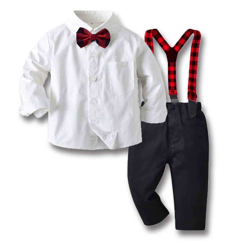2 Pieces Set Baby Kid Boys Birthday Party Solid Color Bow Shirts And Jumpsuits Wholesale 230308449
