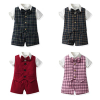 Load image into Gallery viewer, 3 Pieces Set Baby Kid Boys Birthday Party Bow Shirts Solid Color Checked Vests Waistcoats And Shorts Wholesale 230308484
