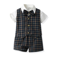Load image into Gallery viewer, 3 Pieces Set Baby Kid Boys Birthday Party Bow Shirts Solid Color Checked Vests Waistcoats And Shorts Wholesale 230308484
