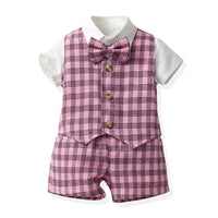 Load image into Gallery viewer, 3 Pieces Set Baby Kid Boys Birthday Party Bow Shirts Solid Color Checked Vests Waistcoats And Shorts Wholesale 230308484
