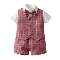 Load image into Gallery viewer, 3 Pieces Set Baby Kid Boys Birthday Party Bow Shirts Solid Color Checked Vests Waistcoats And Shorts Wholesale 230308484
