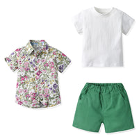 Load image into Gallery viewer, 3 Pieces Set Baby Kid Boys Solid Color Print T-Shirts Shorts And Flower Jackets Outwears Wholesale 230308491
