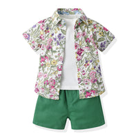 Load image into Gallery viewer, 3 Pieces Set Baby Kid Boys Solid Color Print T-Shirts Shorts And Flower Jackets Outwears Wholesale 230308491
