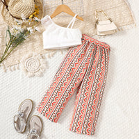 Load image into Gallery viewer, 2 Pieces Set Baby Kid Girls Solid Color Tank Tops And Print Ribbon Pants Wholesale 230308521
