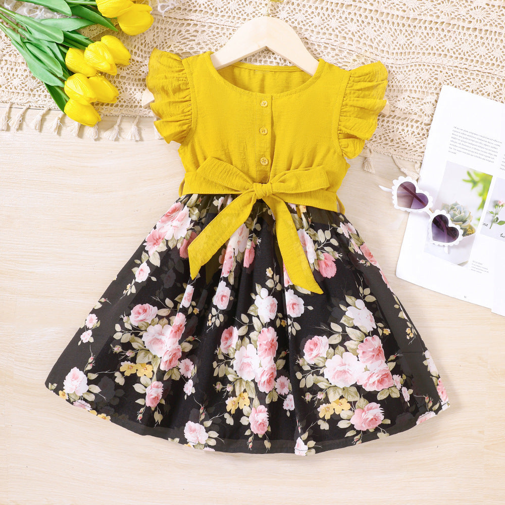 Baby Kid Girls Color-blocking Flower Dresses Wholesale 230308559