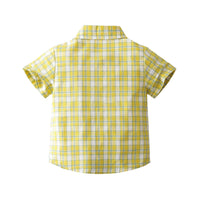 Load image into Gallery viewer, 2 Pieces Set Baby Kid Boys Dressy Checked Bow Shirts And Solid Color Shorts Wholesale 230308587
